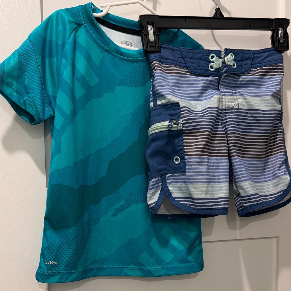 Art Class Teal and Athletic Works Kids Swim Rashguard Set